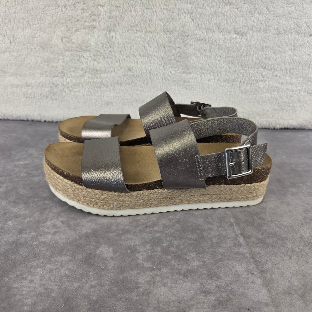 Laurin Metallic Pewter Espadrille Platform Sandals Womens 9 Buckle Slingback